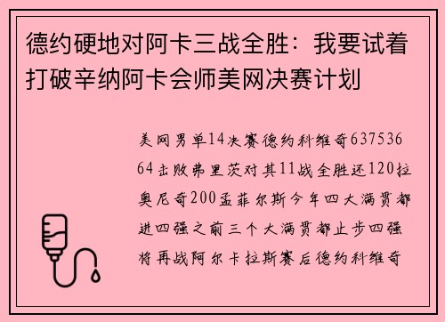 德约硬地对阿卡三战全胜：我要试着打破辛纳阿卡会师美网决赛计划